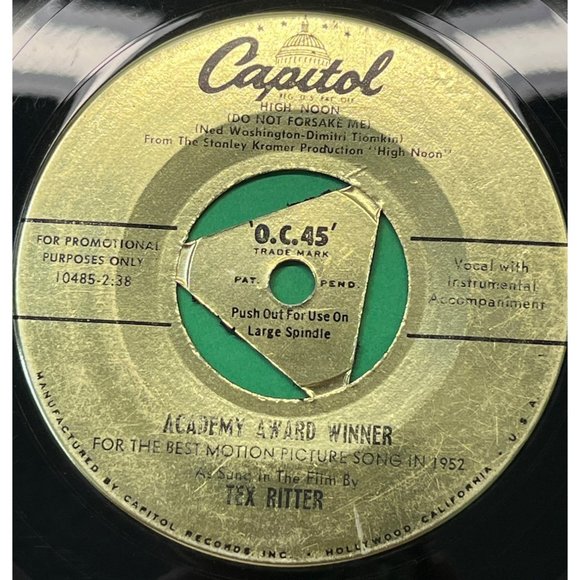 Tex Ritter High Noon 45 Country Academy Award Winner One Sided Promo Capitol 195 - Picture 1 of 4